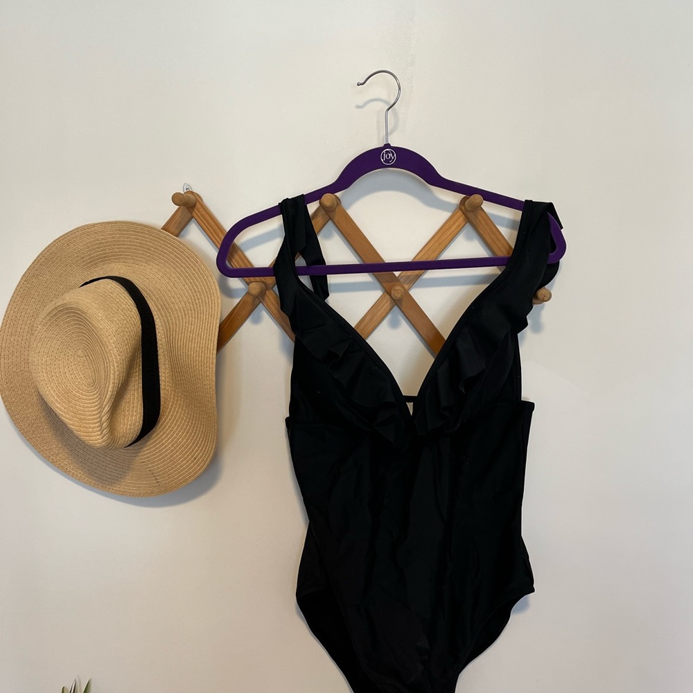 Black ruffle one piece swimsuit!  New with tags!